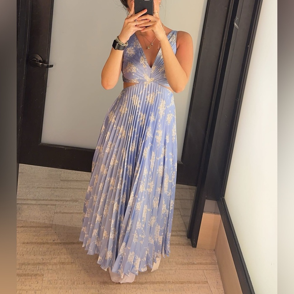 Giselle Pleated Cutout Maxi Dress Light Blue
